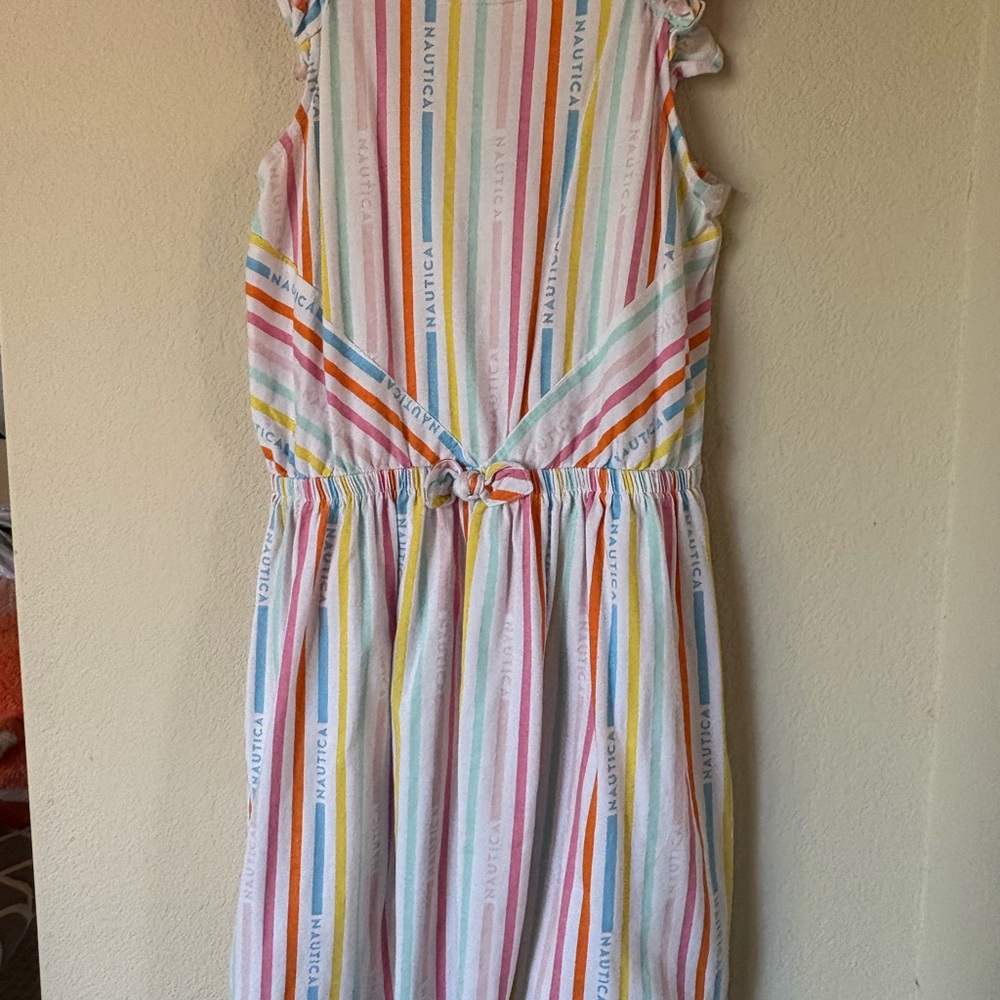 Nautica Pink and Yellow Sundress Sleeveless Flutter Scoop Neck